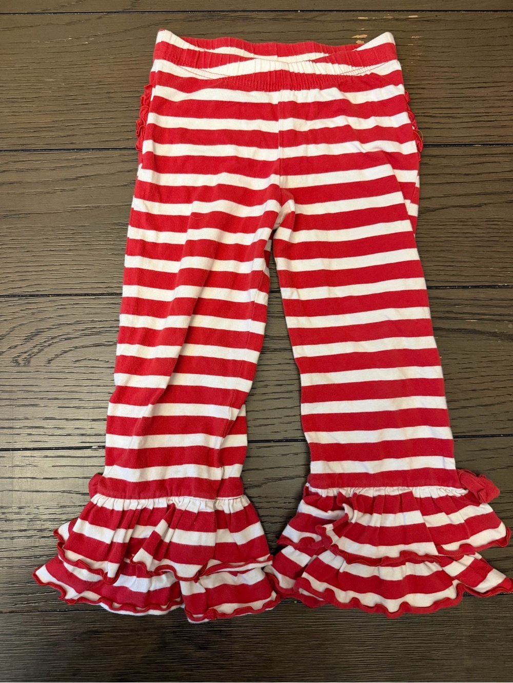 4T Ruffle Butts Red and White Striped Ruffle-Hem Leggings